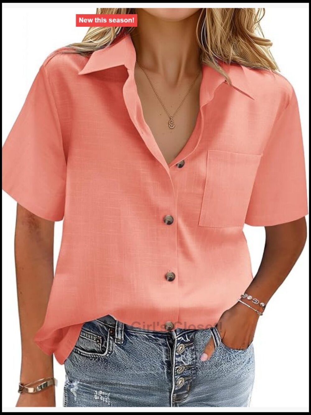 Women's Linen Button Down Shirt Short Sleeve V-Neck Blouse Casual Cotton Top